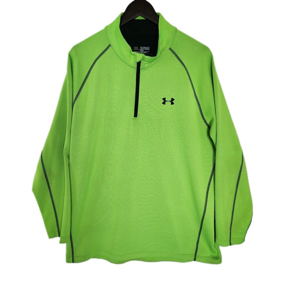 Under Armour ColdGear 1/4 Zip Pullover Neon Green Fitted Mens Size 2XL